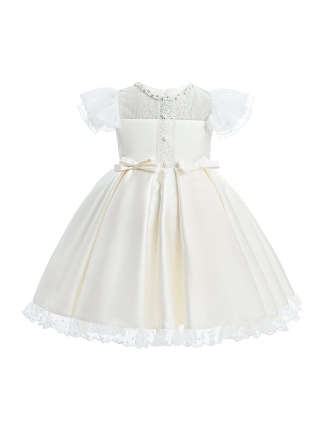 kids atelier tulleen Ivory Lace-Trim Puff Sleeve Dress
