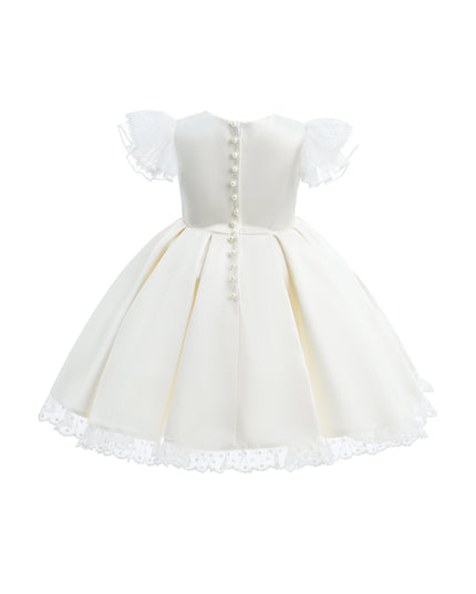 kids atelier tulleen Ivory Lace-Trim Puff Sleeve Dress
