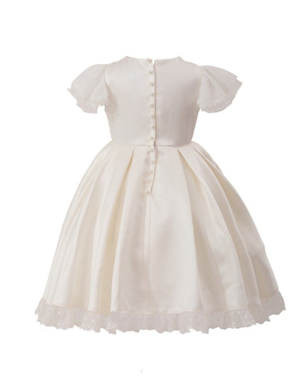 kids atelier tulleen Ivory Lace-Trim Puff Sleeve Dress