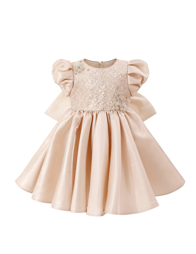 kids atelier tulleen Champagne Satin Bow Occasion Dress