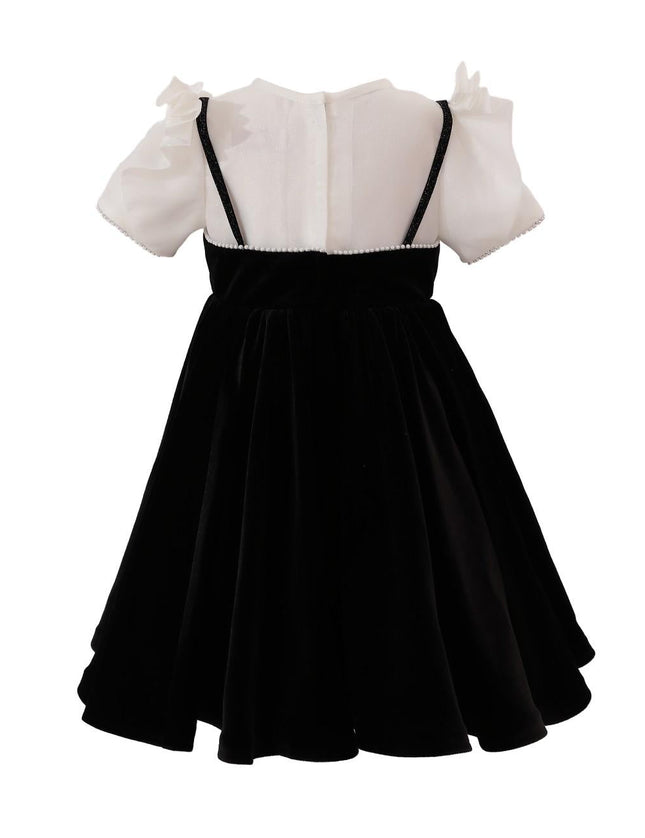 kids atelier tulleen Black & White Velvet Bow Dress