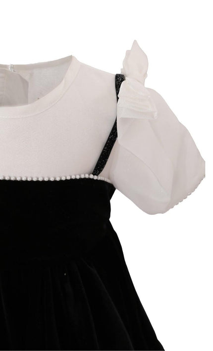 kids atelier tulleen Black & White Velvet Bow Dress