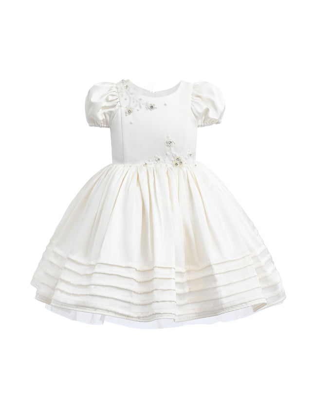 kids atelier tulleen Ivory Embroidered Pleated Dress