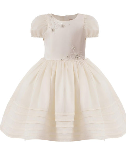 kids atelier tulleen Ivory Floral-Embroidered Pleated Dress