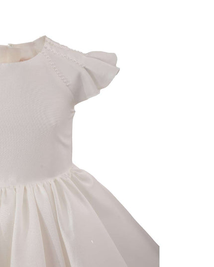 kids atelier tulleen White Satin Flutter-Sleeve Dress