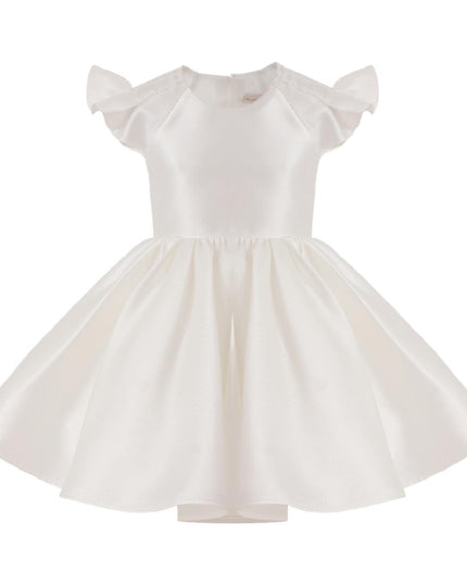 kids atelier tulleen White Satin Flutter-Sleeve Dress