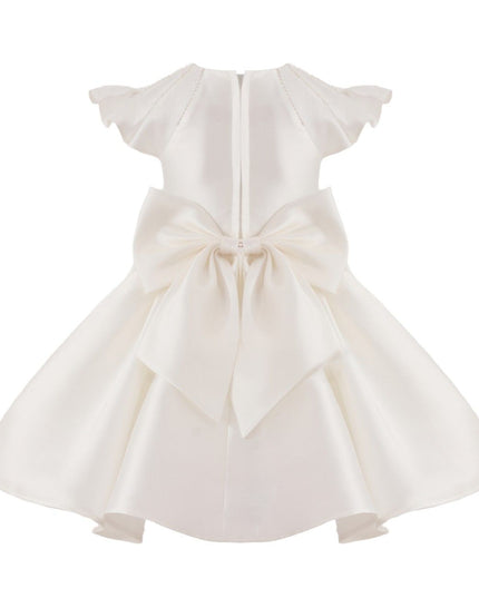 kids atelier tulleen White Satin Flutter-Sleeve Dress