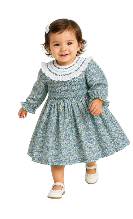 kids atelier tulleen Blue & Green Laurel Smocked Dress