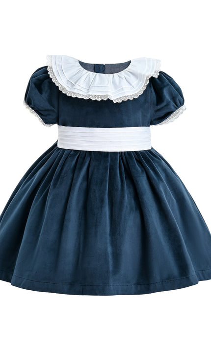 kids atelier tulleen Navy Blue Velvet Dress