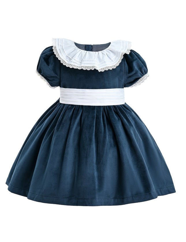 kids atelier tulleen Navy Blue Velvet Dress