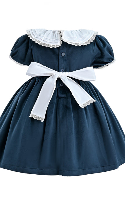 kids atelier tulleen Navy Blue Velvet Dress