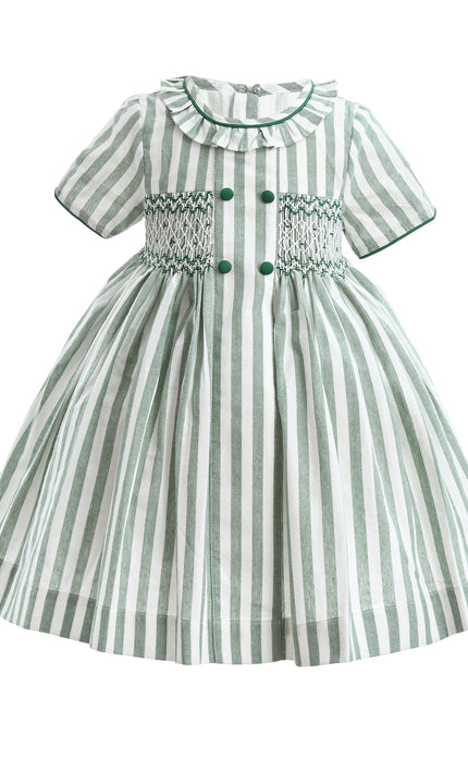 kids atelier tulleen Green Button-Up Stripe Dress