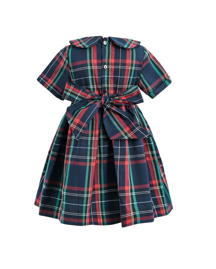 kids atelier tulleen Navy & Red Plaid Button-Waist Dress