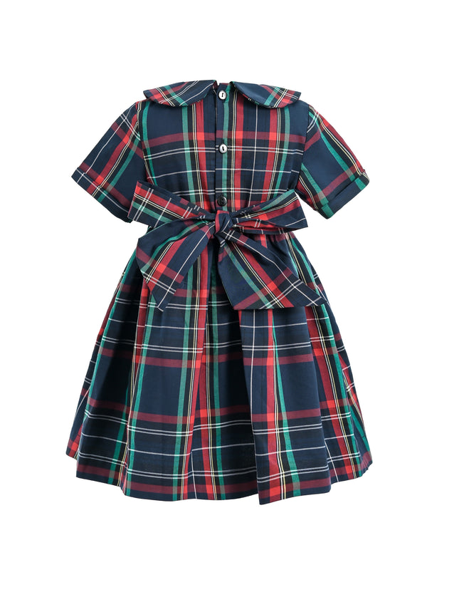 kids atelier tulleen Navy & Red Plaid Button-Waist Dress