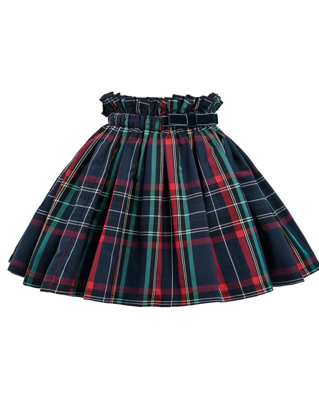 kids atelier tulleen Navy & Plaid Two-Piece Bow Skirt Set