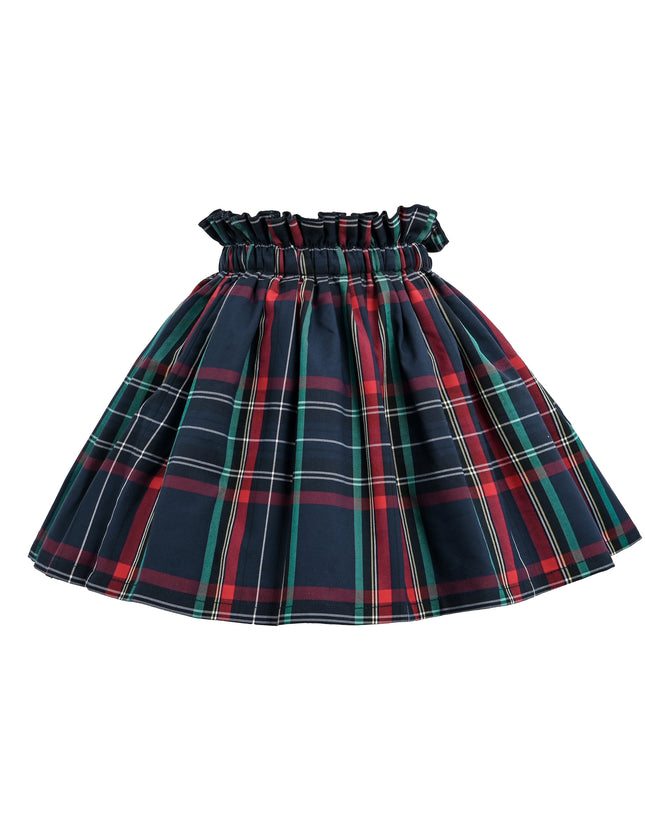 kids atelier tulleen Navy & Plaid Two-Piece Bow Skirt Set