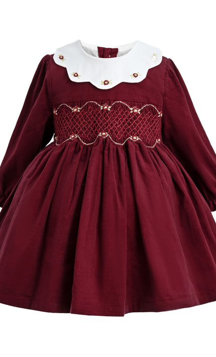 kids atelier tulleen Burgundy Smocked Holiday Dress
