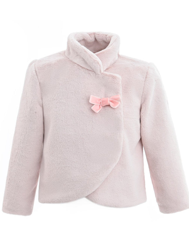 kids atelier tulleen Pink Plush Asymmetrical Coat for cold‑weather