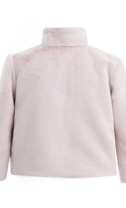 kids atelier tulleen Pink Plush Asymmetrical Coat for cold‑weather
