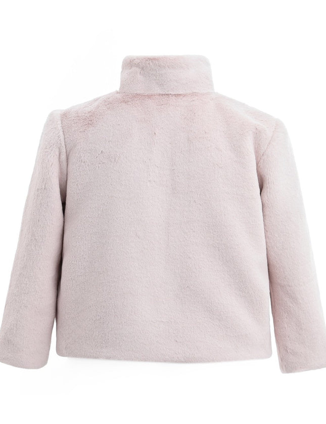 kids atelier tulleen Pink Plush Asymmetrical Coat for cold‑weather