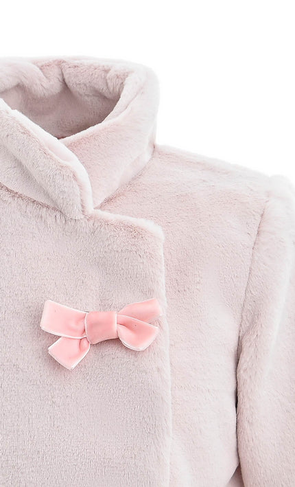 kids atelier tulleen Pink Plush Asymmetrical Coat for cold‑weather