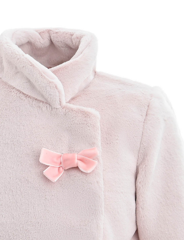 kids atelier tulleen Pink Plush Asymmetrical Coat for cold‑weather
