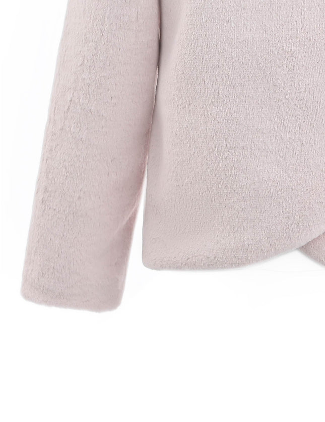 kids atelier tulleen Pink Plush Asymmetrical Coat for cold‑weather