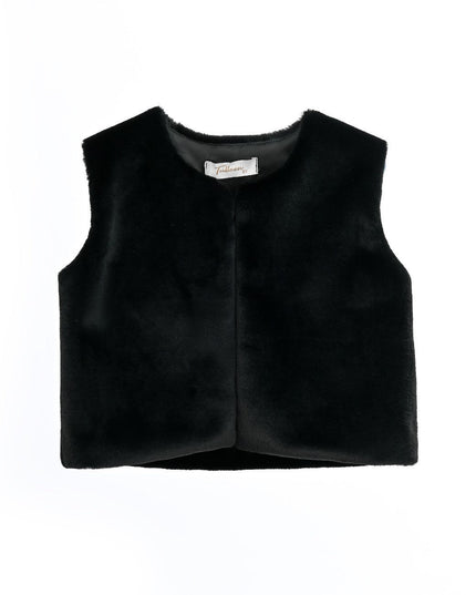 kids atelier tulleen Black Plush Fur Vest