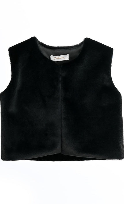 kids atelier B tulleen Black Plush Fur Vest