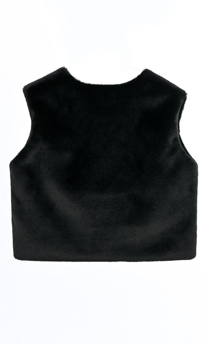 kids atelier B tulleen Black Plush Fur Vest