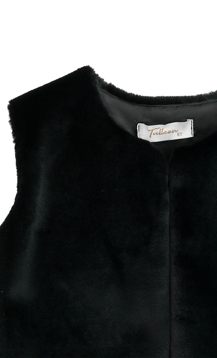 kids atelier B tulleen Black Plush Fur Vest