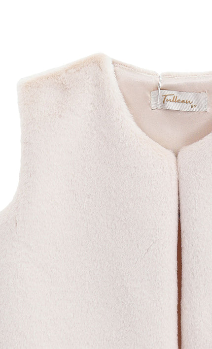 kids atelier tulleen Ivory Plush Fur Vest