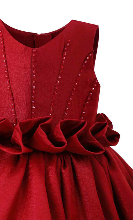 kids atelier tulleen Red Ruffle Waist Formal Dress