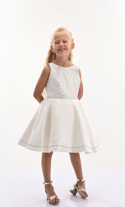 Cream Sleeveless Embroidered Dress