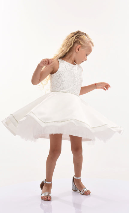 Cream Sleeveless Embroidered Dress