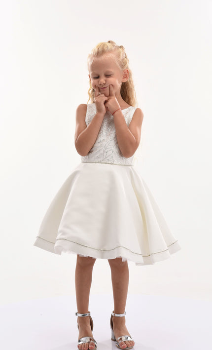 Cream Sleeveless Embroidered Dress