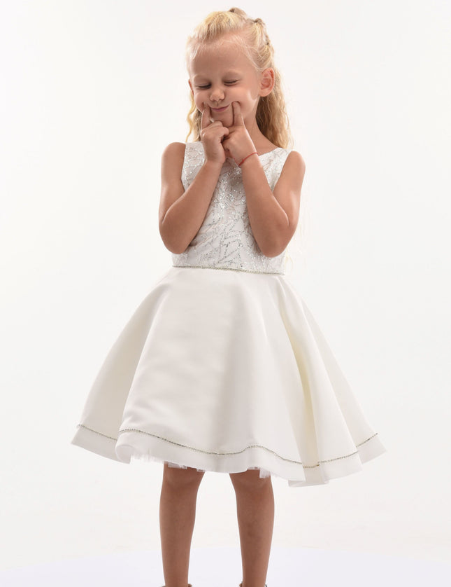 Cream Sleeveless Embroidered Dress