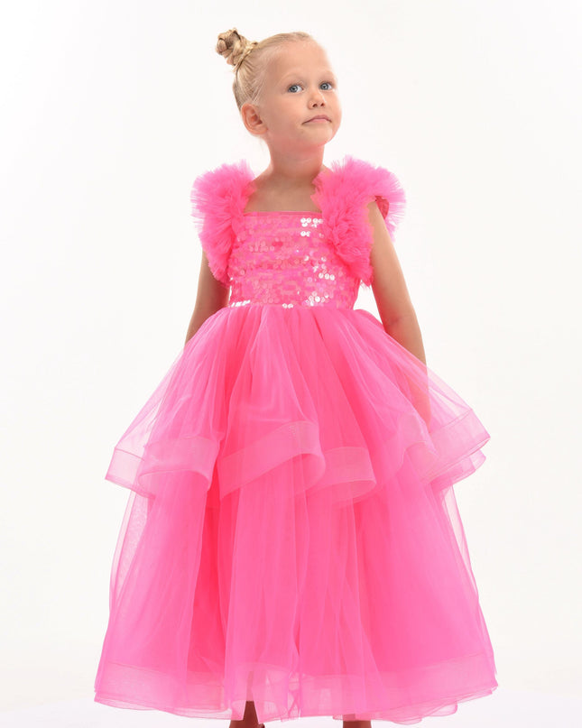 Fuchsia Peralta Sequin Ruffle Tulle Dress