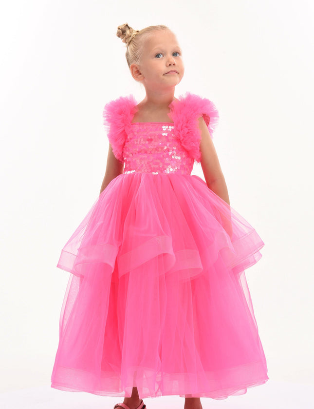 Fuchsia Peralta Sequin Ruffle Tulle Dress