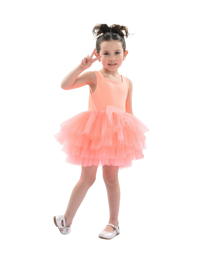 kidsatelier-tulleen-MTL321-Pinkish Orange-coral-solid-tutu-dress