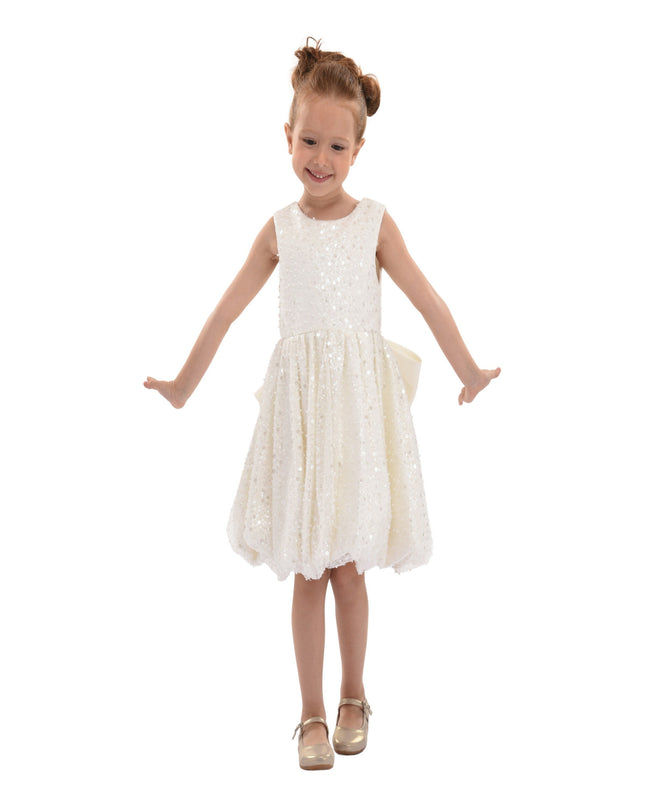 Pearl White Ainsley Sequin Bow Dress