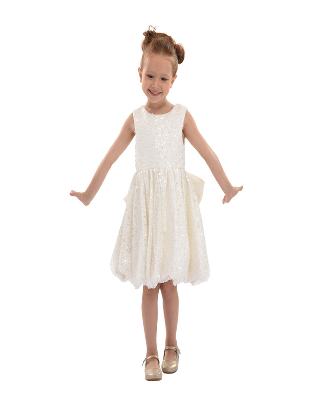 Pearl White Ainsley Sequin Bow Dress