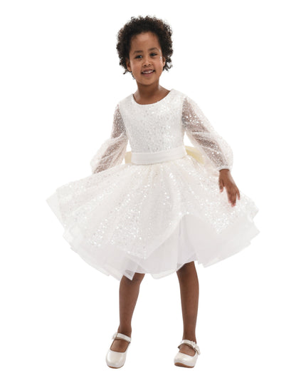 Pearl White Pradera Glimmer Tulle Bow Dress