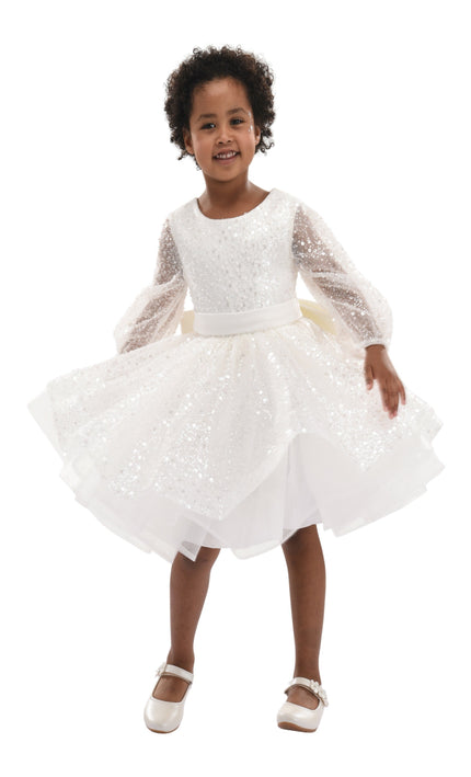 Pearl White Pradera Glimmer Tulle Bow Dress