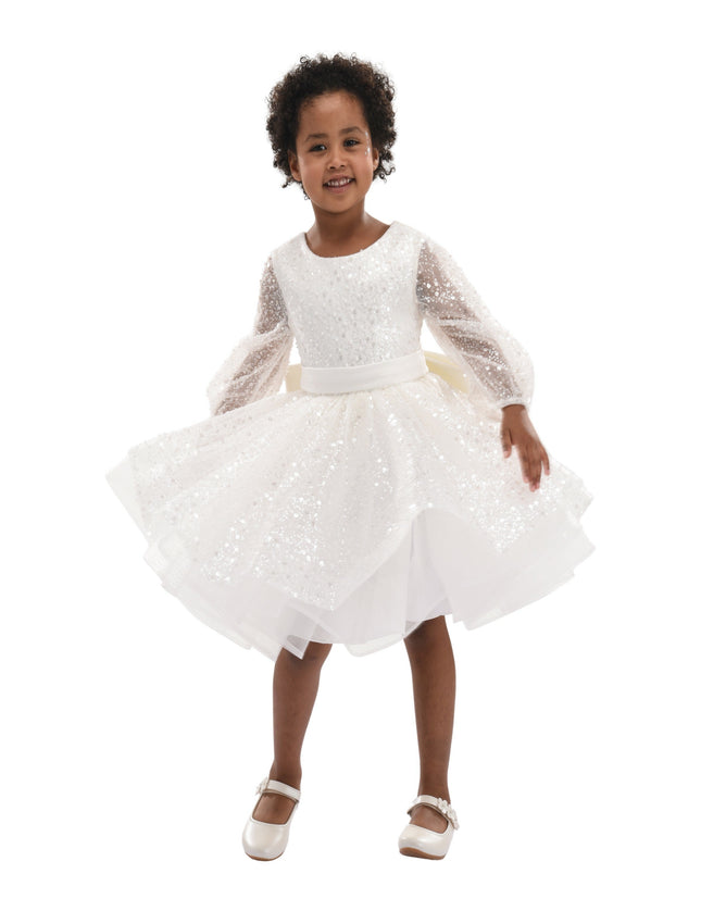 Pearl White Pradera Glimmer Tulle Bow Dress