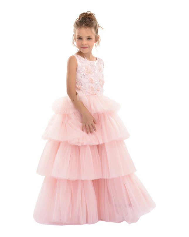 Pink Camellia Tiered Tulle Dress