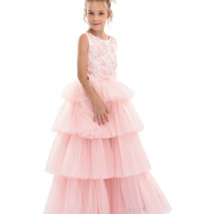 Pink Camellia Tiered Tulle Dress