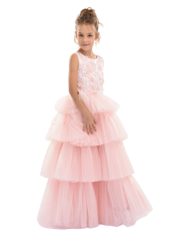 Pink Camellia Tiered Tulle Dress