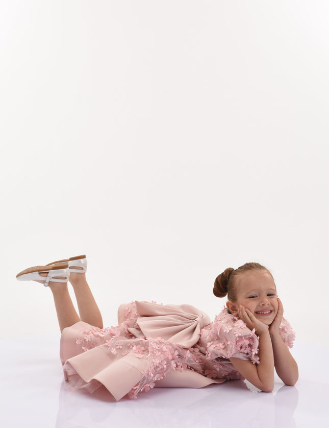 Pink Peach Moneta Floral Bow Dress