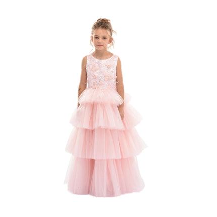 kids atelier tulleen Pink Camellia Tiered Tulle Dress